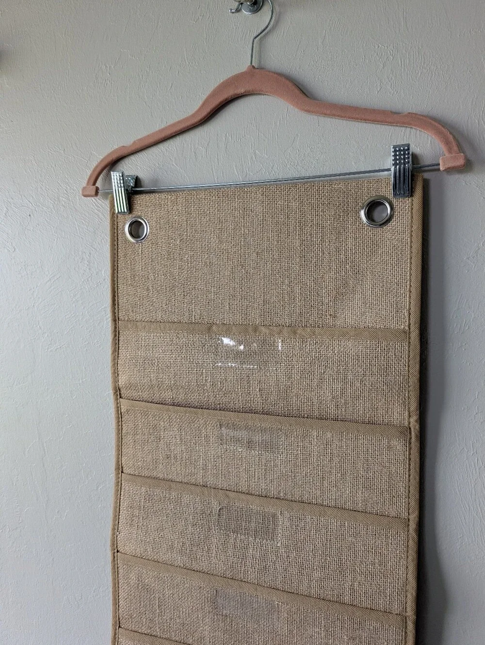 Hanging 12-Pocket Compartments Burlap Woven Organizer Neutral Tan Brown